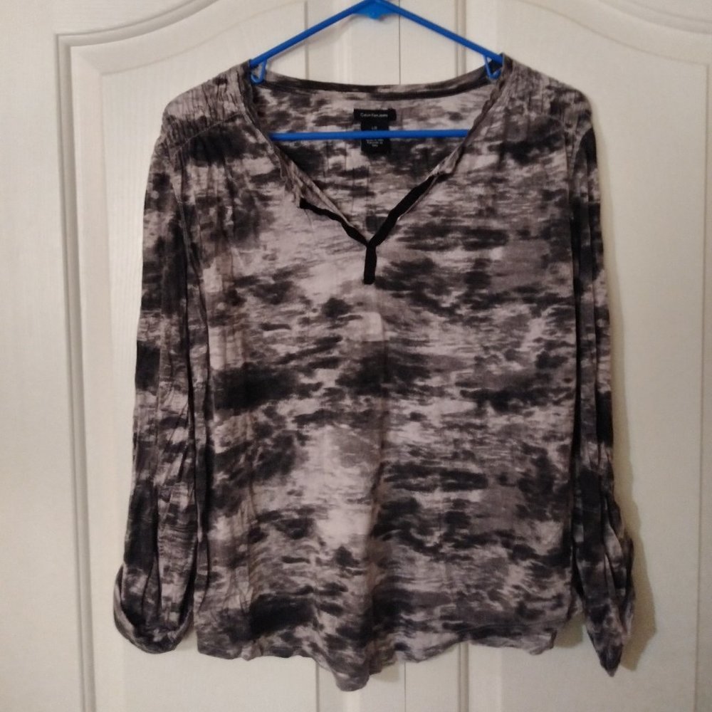 Calvin Klein Jeans Long Sleeve Blouse, L Black/White